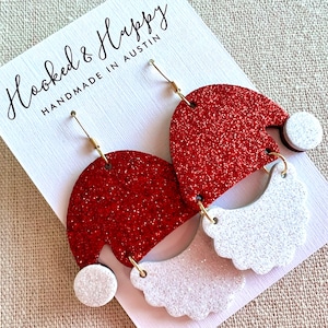 Santa Earrings || Santa Claus || Hat & Beard || Christmas Cheer || Holiday Outfit || Festive Gifts || Stocking Stuffers || Glitter