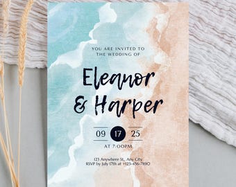 Watercolor Beach Wedding Invitation