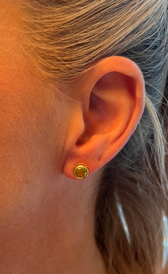 Vintage peridot earrings set in 14KT yellow gold - image 5