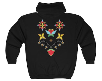 Waazakone Ode imin - Glowing Strawberry - Unisex Heavy Blend™ Full Zip Hooded Sweatshirt by Niibidoon, Size Small - 2X