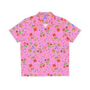 Pink Floral Men&#39;s Button Shirt (AOP) by Niibidoon