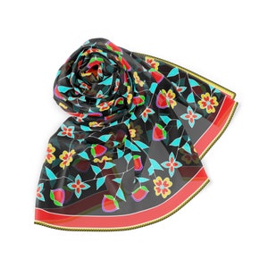 Ode'imin Giizhig - Strawberry Sky - Polyester Chiffon Wrap Scarf by Niibidoon, One Size 50in X 50in, from the Maadaadizi Collection