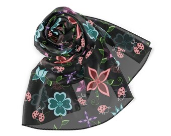 Waazakone Manidoons - Glowing Ladybug - Polyester Chiffon Wrap Scarf by Niibidoon, One Size 50in X 50in, from the Maadaadizi Collection