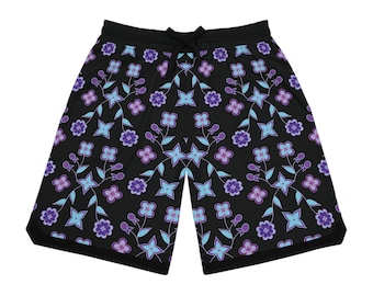 Miinaande Waazakone Aniibiish- Purple Glowing Leaf - Basketball Rib Shorts (AOP) by Niibidoon, Small - 4X