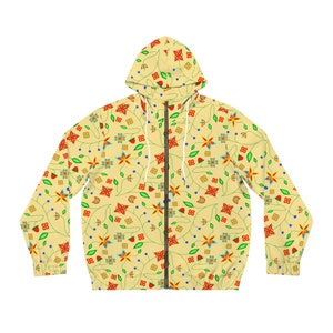 Yellow Floral Men&#39;s Full-Zip Hoodie (AOP) by Niibidoon, Small - 2X