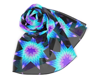 Miinaande Anang - Purple Star - Polyester Chiffon Wrap Scarf by Niibidoon, Two Sizes