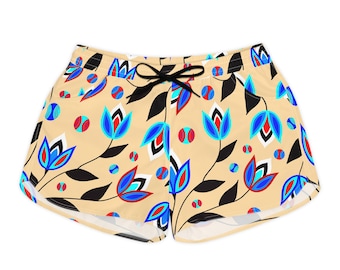 Ojibwe Floral Pattern Women's Shorts | Tan Tulip All-Over Print