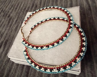 Beaded Hoops, Beaded Earrings, Seed Bead earrings, Ojibwe Earrings, Anishinaabe Earrings, Ojibwe Jewerly, Beaded Jewelry Niibidoon