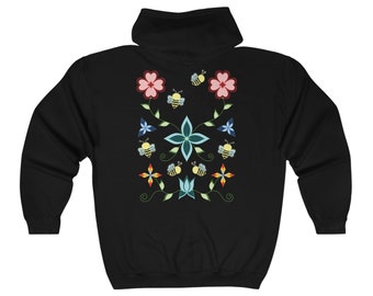 Waazakone Amoo - Glowing Bee - Unisex Heavy Blend™ Full Zip Hooded Sweatshirt by Niibidoon, Size Small - 2X