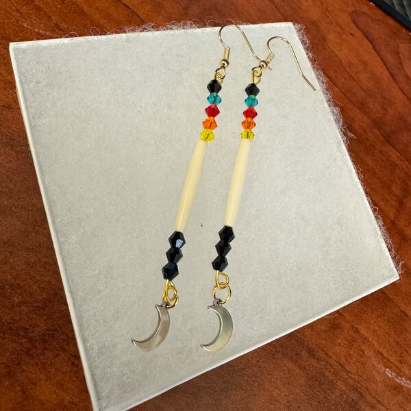 Beaded Drops - 3.75 in, Beaded Earrings, Seed Bead earrings, Ojibwe Earrings, Anishinaabe Earrings, Native American Earrings