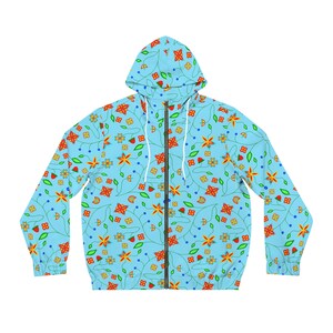 Blue Floral Men&#39;s Full-Zip Hoodie (AOP) by Niibidoon, Small - 2X