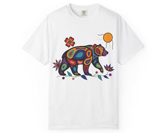 Bear Ojibwe Floral Art T-Shirt by Anishinaabe Artist