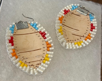 Beaded Birch Bark Earrings | Beaded Earrings | Anishinaabe Ojibwe Ojibway Ojibwa Jewelry