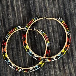 Extra Large Beaded Hoops - 6-7 in, Beaded Earrings, Seed Bead earrings, Ojibwe Earrings, Anishinaabe Earrings, Beaded Jewelry