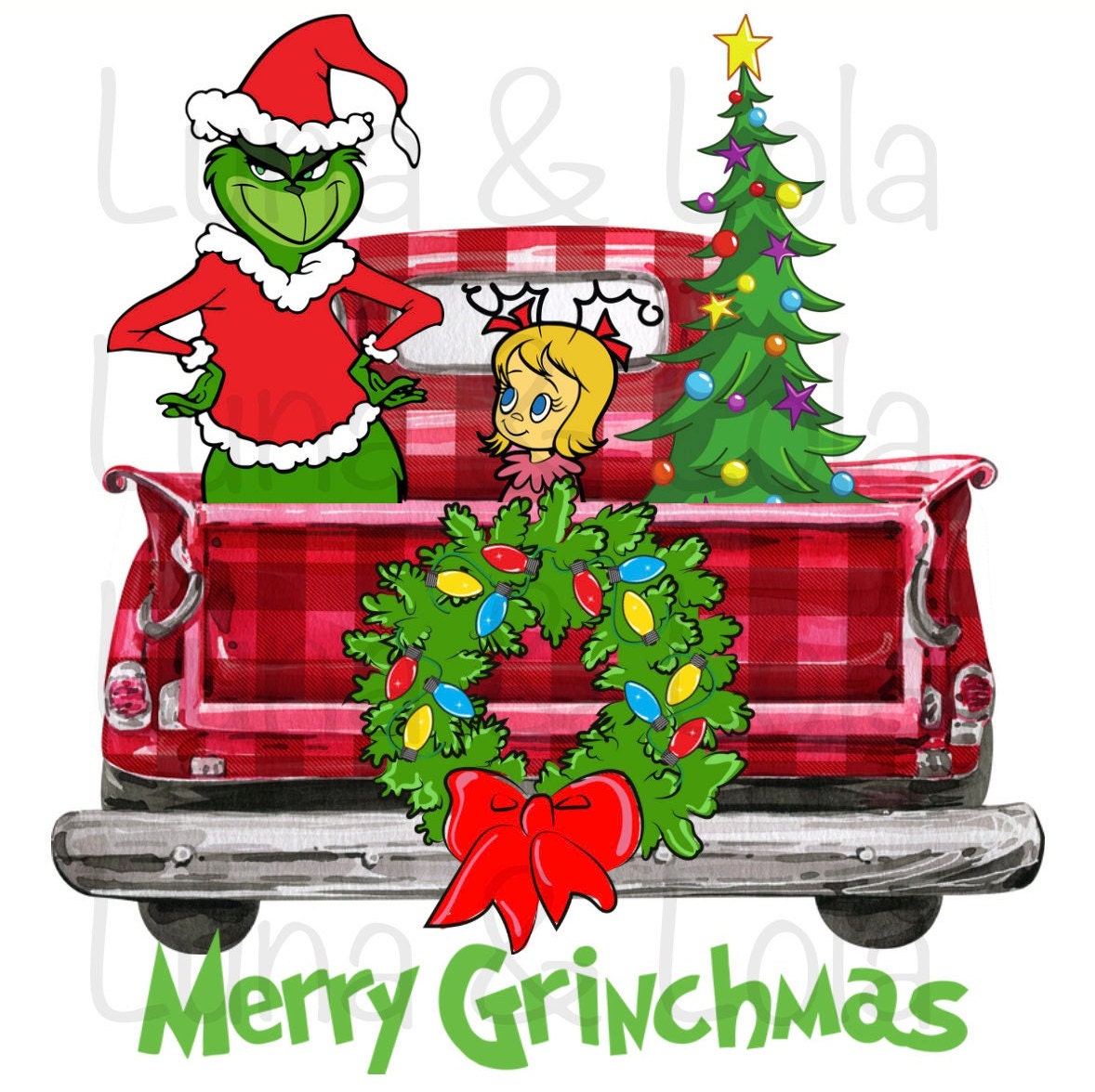 Red Truck Grinch and Cindy Lou PNG