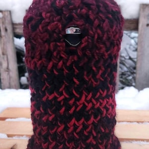 Knitted 8 Cup French Press Cozy - Variegated Red, and Black Yarn - FP4