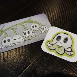 Haunted Blossoms Mini Print & passender durchsichtiger Aufkleber | Niedlicher gruseliger Druck | Geist Sticker