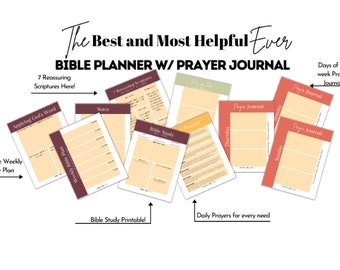 Bible Study and Prayer Journal Printable | 14 Pages | Editable | Instant Download | 7 Scriptures Included | 7 Daily Prayer | Bonus Art Print
