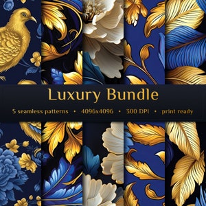 Luxury Seamless Pattern Bundle • Royal Gold And Blue • JPG Digital Paper • Luxury Decor Set • 4096 x 4096 • 300 DPI • Repeatable