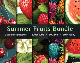 Fruit Art Seamless Pattern Bundle • Fruit Digital Paper • JPG Digital Download • 4096 x 4096 • 300 DPI • Repeatable Pattern