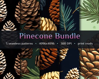Pinecone seamless patterns • Rustic decor • Commercial use • Pine cone jpg • Scandinavian print • 300 DPI • Sublimation art