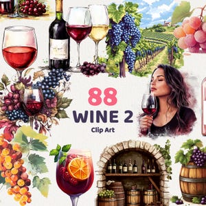 88 wijn clipart, aquarel wijnflessen png-kunst voor commercieel gebruik, druiven, mousserende wijn, Franse wijn, geen licentie, transparante png