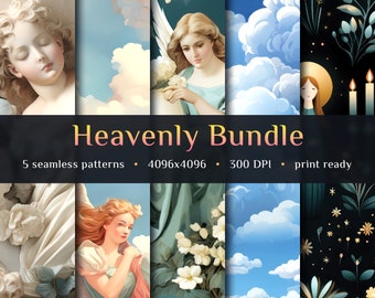 Angels Seamless Pattern Bundle • Heavenly Digital Paper • JPG Digital Download • 4096 x 4096 • 300 DPI • Repeatable Pattern