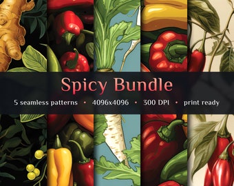 Spicy Seamless Pattern Bundle • Jalapeno Digital Paper • JPG Digital Download • 4096 x 4096 • 300 DPI • Repeatable Pattern