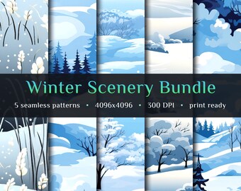 Winter scenery seamless patterns • Snowfields • Christmas decor • Commercial use • Cold season prints • 300 DPI • Sublimation art