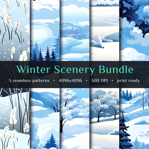 Winter scenery seamless patterns • Snowfields • Christmas decor • Commercial use • Cold season prints • 300 DPI • Sublimation art