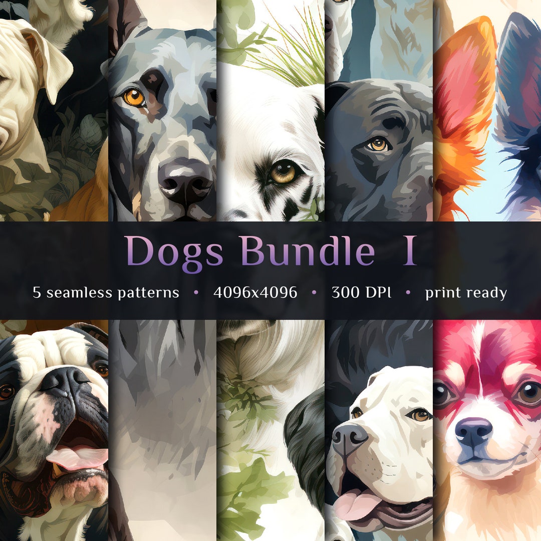 Dogs Seamless Pattern Bundle • Cute Pets Art • Instant Digital Download ...