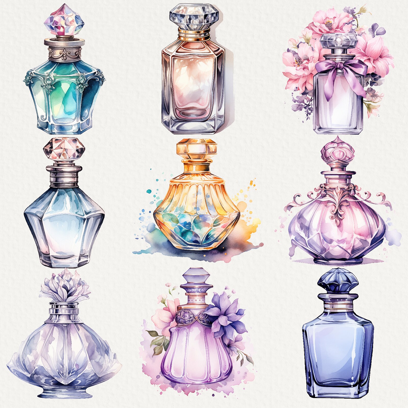 34 Perfume Bottles Clipart, Watercolor Art for Commercial Use, Cologne ...
