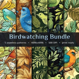 Birdwatching Seamless Pattern Bundle • Oiseau Papier numérique • Téléchargement numérique JPG • 4096 x 4096 • 300 DPI • Motif reproductible