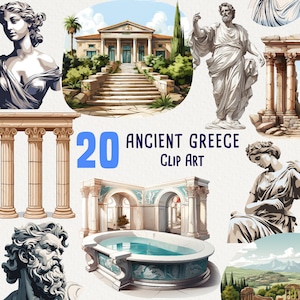 20 Clipart dell'antica Grecia, architettura e statue greche per uso commerciale, colonne, tempio, download immediato senza licenza, scrapbooking