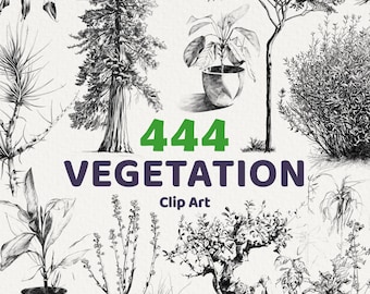 444 Vegetation Drawings, Plant clipart for commercial use, Trees, Flowers, Greenery, Jungle plants, Grass, Leaves, No license flora art