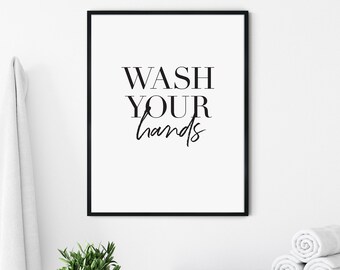 Tvätta dina händer Typografikonst: Nordisk badrumsinredning (digital nedladdning)