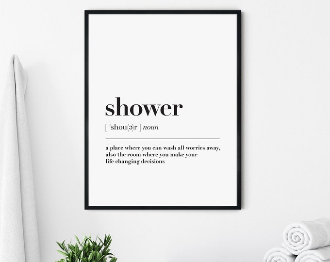 Shower Definition Wall Art Print Bathroom Printable Bathroom Etsy