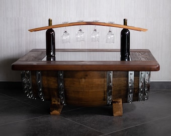 Wine Barrel Coffee Table With Removable Glass Top For Storage (Wine Barrel Table -Whiskey Barrel Table-Bourbon Barrel Table - Storage Table)