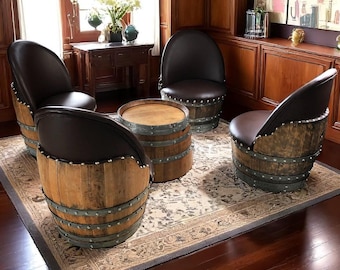 Handmade Wine Whiskey Barrel Coffee Table Set With Chairs