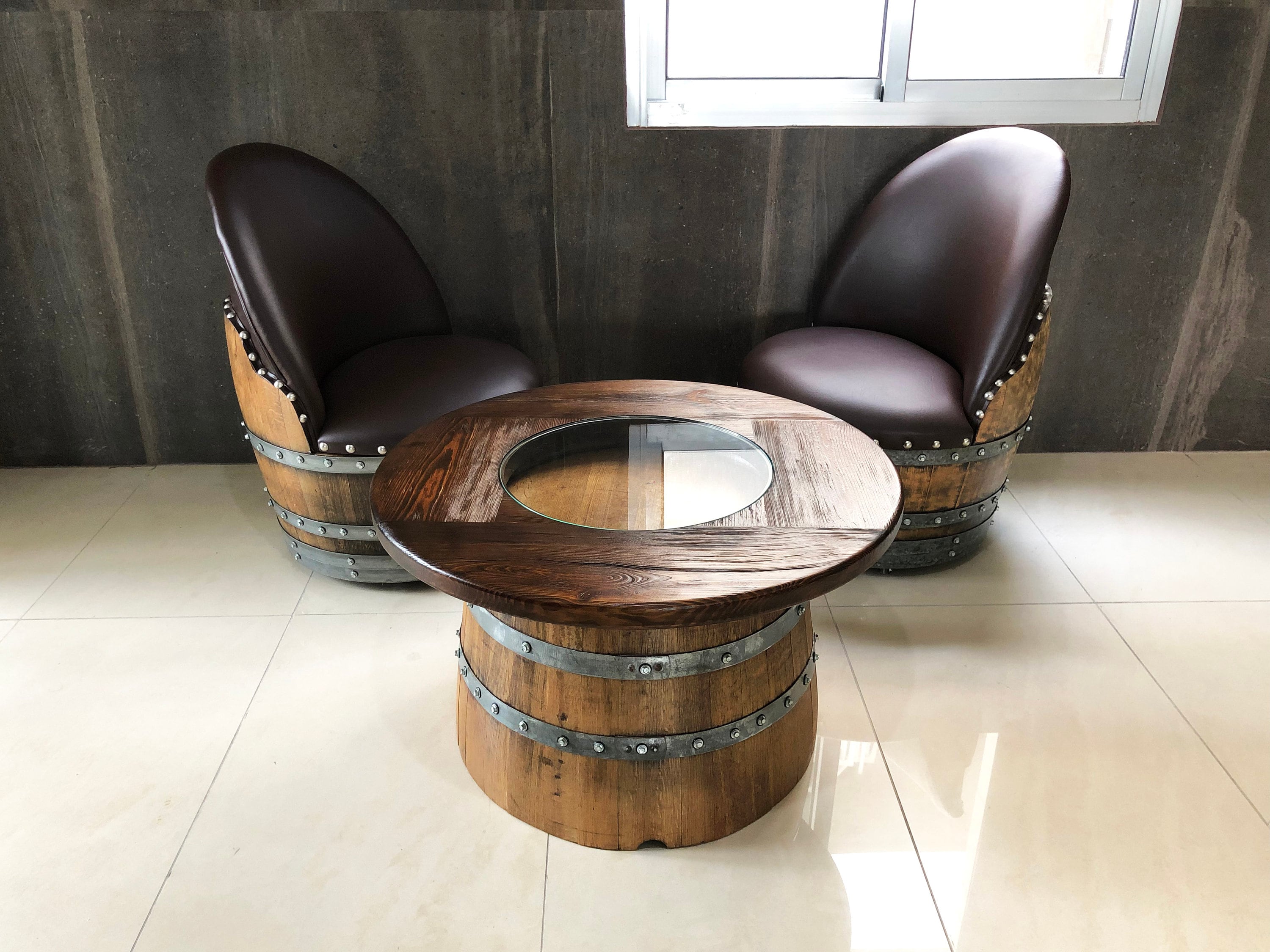 Beer barrel tables and chairs hotsell