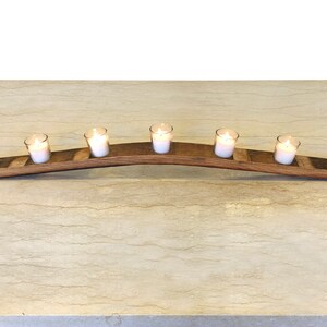 Wine & Whiskey Barrel Stave Candle Holder, Bourbon Oak Table Centerpiece with 5 Votives, Man Cave Decor Wedding Anniversary Gift image 2