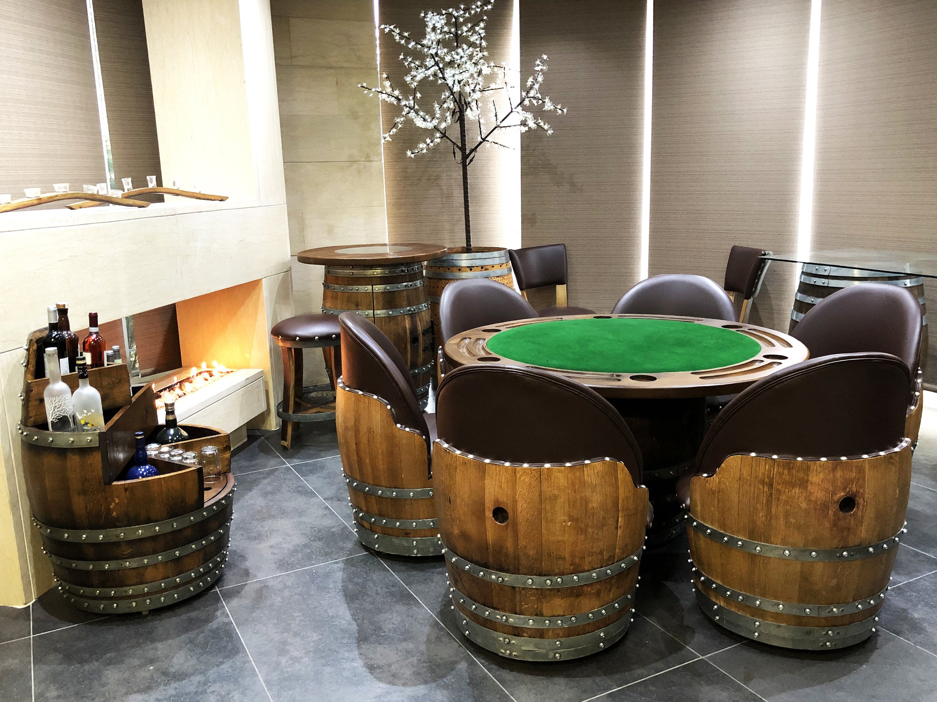 Wine Barrel Poker Set 6Chair Game Table Set Etsy