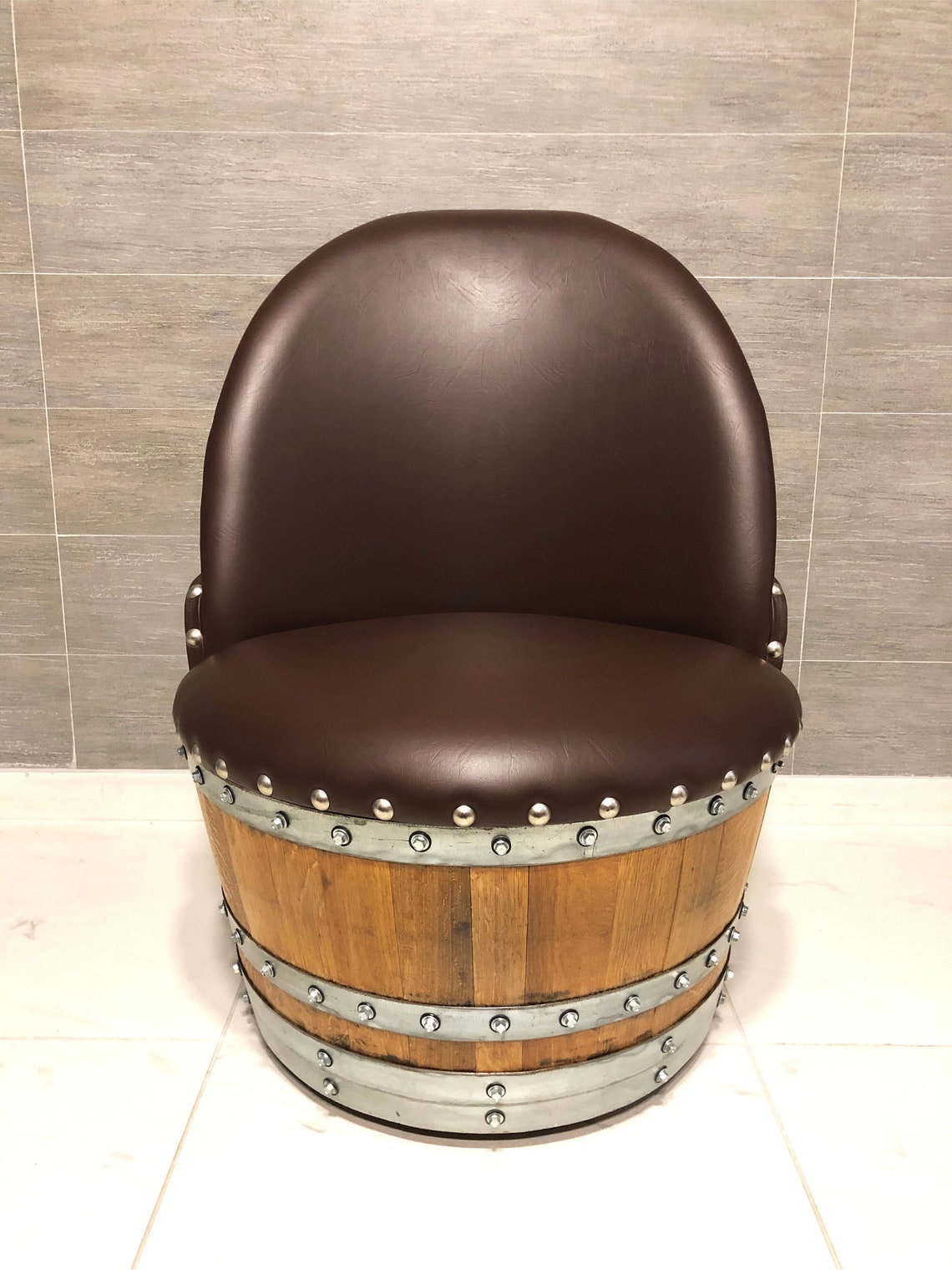 Wine Barrel Chair Brown Etsy