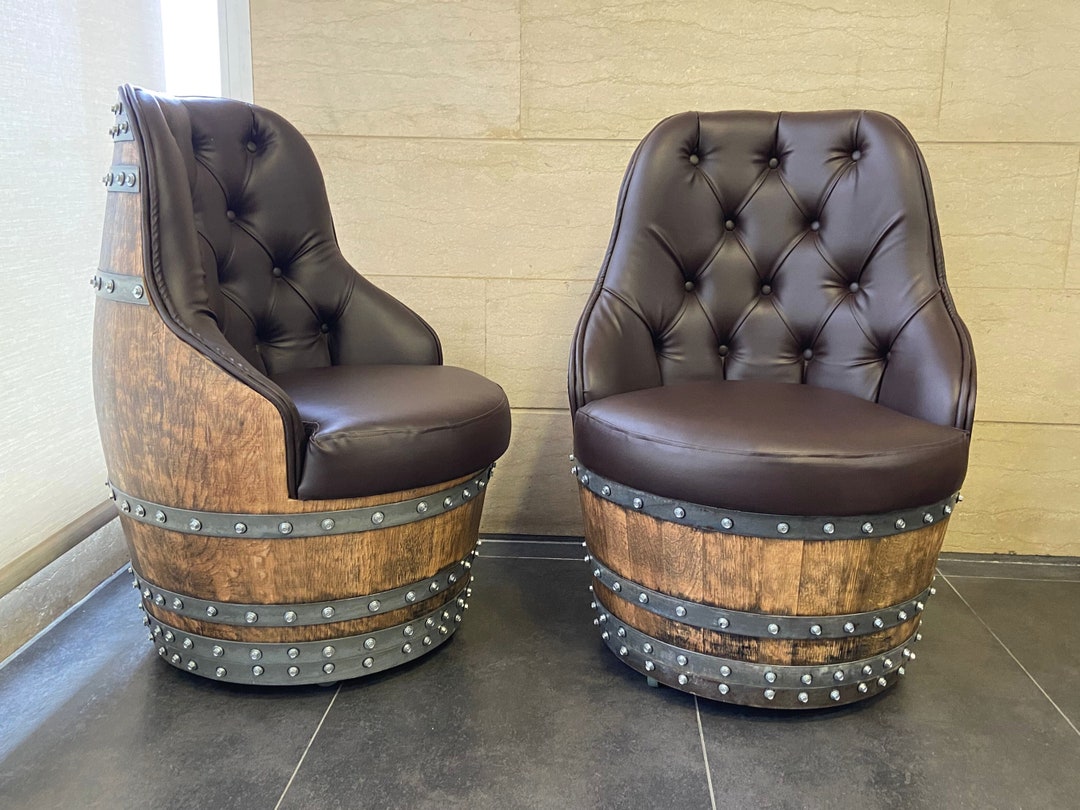 Handmade Wine Whiskey Barrel Captain Chair: Rustic Bourbon