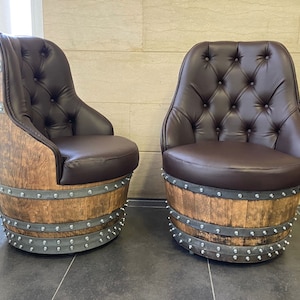 Handmade Wine & Whiskey Barrel Captain Chair: Rustic Bourbon Whiskey Decor, Memory Foam, Hidden Storage in Base