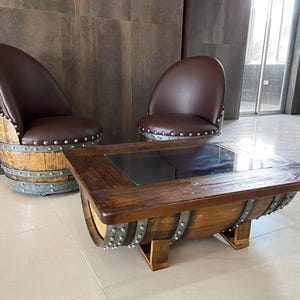 Barrel Coffee Table With Removable Glass Top - Wine/Whiskey/Bourbon Barrel Storage Table - Rustic Furniture PRICE DROP