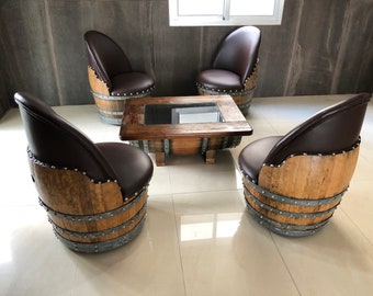 Wine Barrel 4-Chair Coffee Table Set
