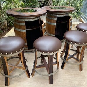 Double Oak Barrel Pub Table Set, Bourbon Wine Barrel, Door Storage Shelf, Barrel Bar Cabinet, Whiskey Barrel Bar, Wine Barrel Cabinet