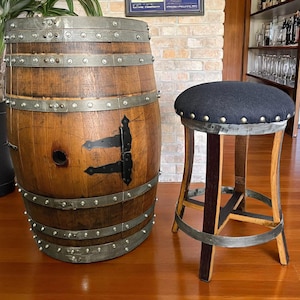 Dark Navy Blue Wine Barrel Bar Stool - Whiskey Barrel Stave Pub Stool - Counter Height - Handmade Wine Barrel Chair