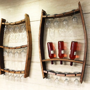 2 x Trio Pack: Wine Barrel Trio Bottle + Trio Glass Display (Wine Rack - Wine Rack Wall Mount - Wall Mount Wine Rack -Wine Barrel Wine Rack)